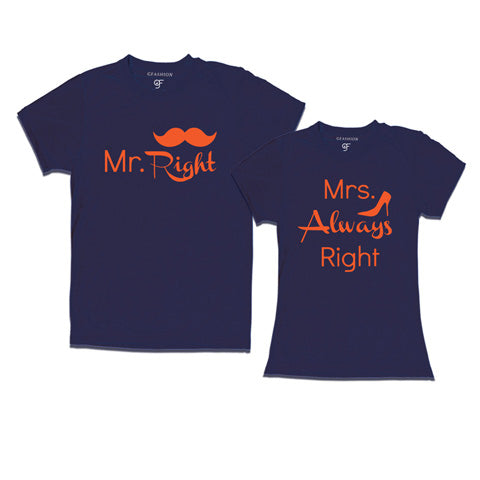 Mr Right Mrs Always Right T-shirts-Husband Wife t-shirts-gfashion-navy