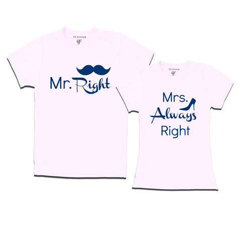 Mr Right Mrs Always Right T-shirts-Husband Wife t-shirts-gfashion-white