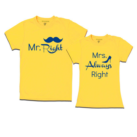 Mr Right Mrs Always Right T-shirts-Husband Wife t-shirts-gfashion-yellow