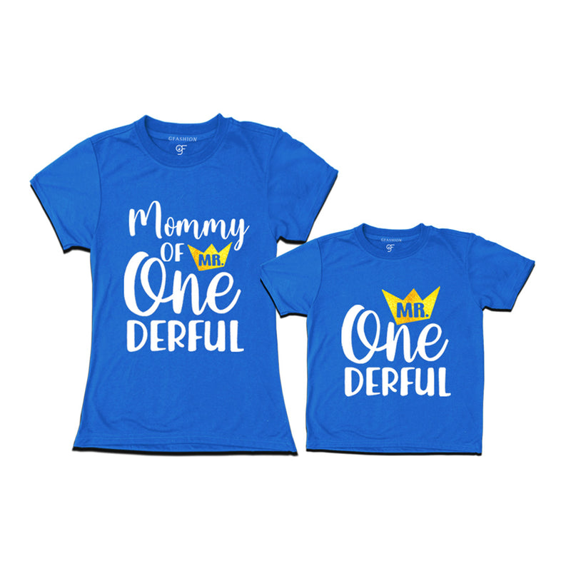 Mr Onederful Birthday T-shirts for Mom and Son in Blue Color avilable @ gfashion.jpg
