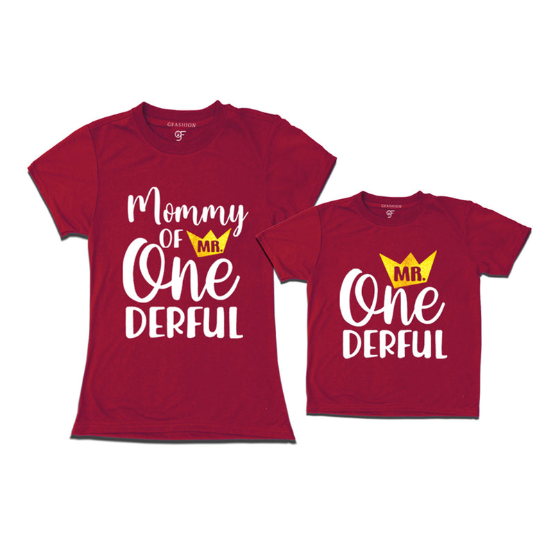 Mr Onederful Birthday T-shirts for Mom and Son in Maroon Color avilable @ gfashion.jpg