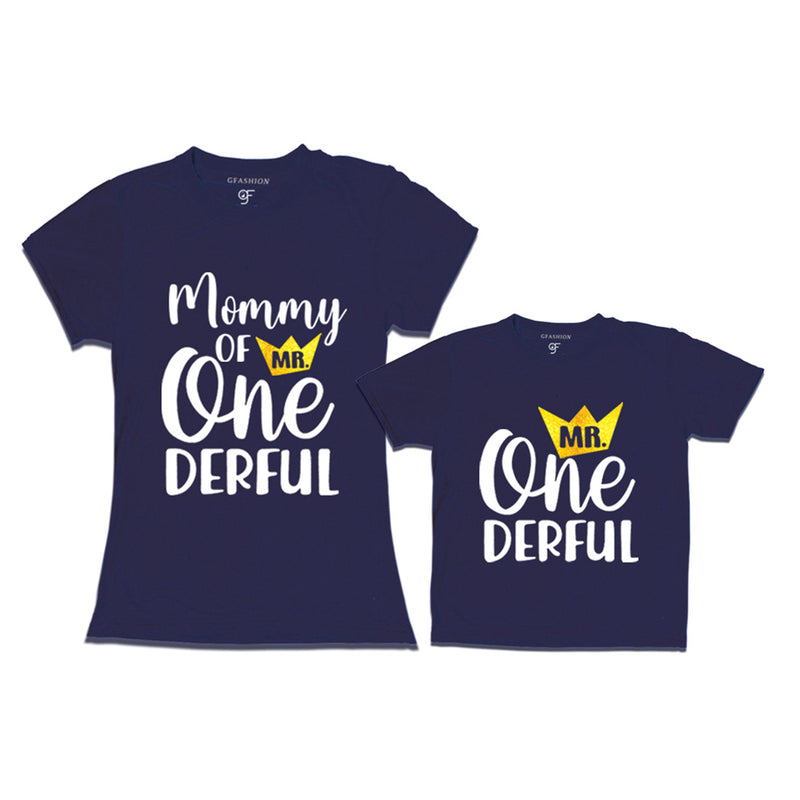 Mr Onederful Birthday T-shirts for Mom and Son in Navy Color avilable @ gfashion.jpg