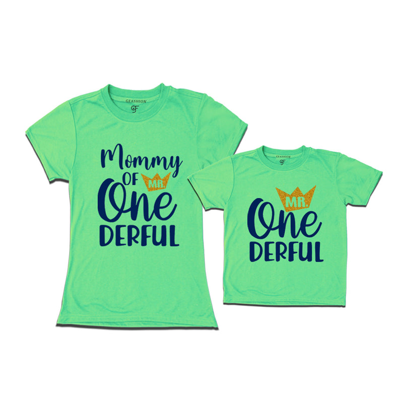 Mr Onederful Birthday T-shirts for Mom and Son in Pista Green Color avilable @ gfashion.jpg