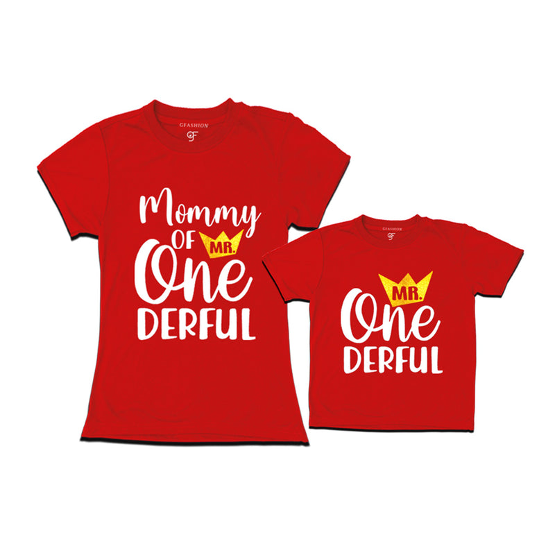 Mr Onederful Birthday T-shirts for Mom and Son in Red Color avilable @ gfashion.jpg
