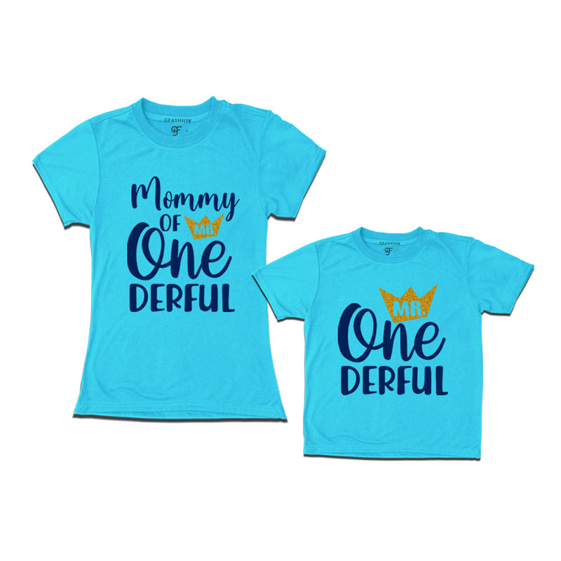 Mr Onederful Birthday T-shirts for Mom and Son in Sky Blue Color avilable @ gfashion.jpg