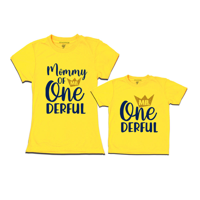 Mr Onederful Birthday T-shirts for Mom and Son in Yellow Color avilable @ gfashion.jpg