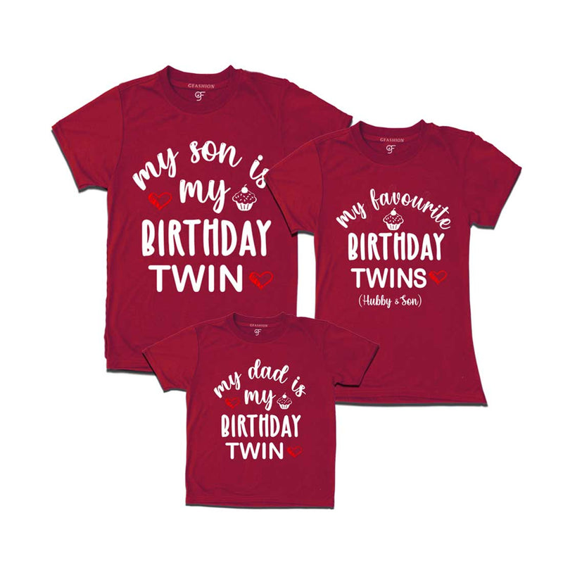 My Birthday Twin T-shirts for Dad and Son with Mom in Maroon Color available @ gfashion.jpg