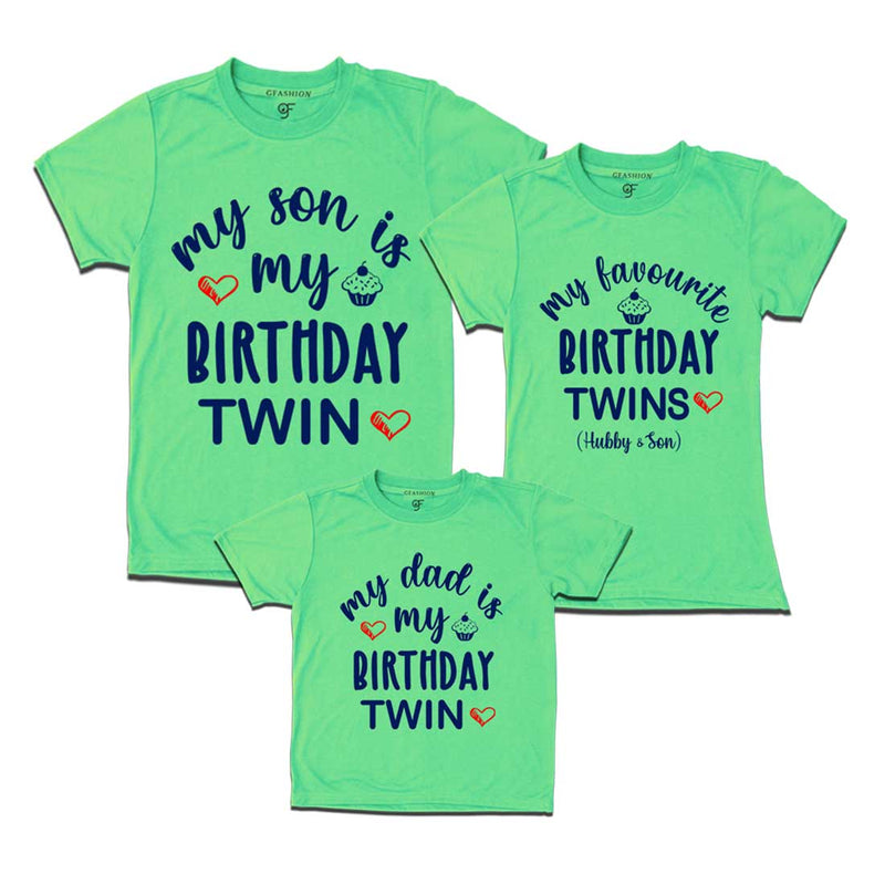 My Birthday Twin T-shirts for Dad and Son with Mom in Pista Green Color available @ gfashion.jpg