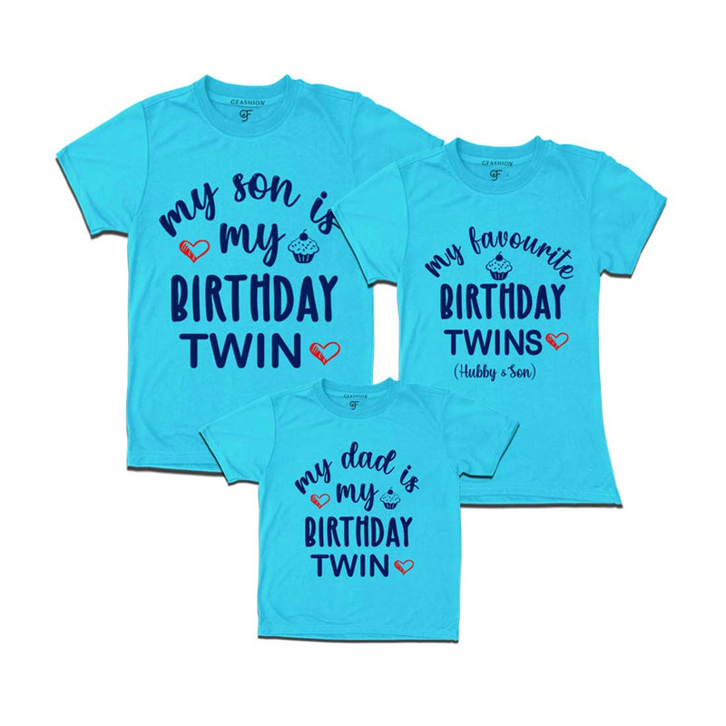 My Birthday Twin T-shirts for Dad and Son with Mom in Sky Blue Color available @ gfashion.jpg