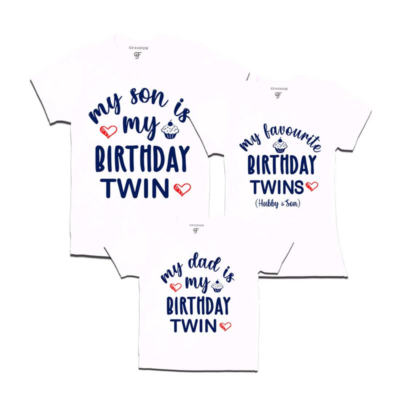 My Birthday Twin T-shirts for Dad and Son with Mom in White Color available @ gfashion.jpg