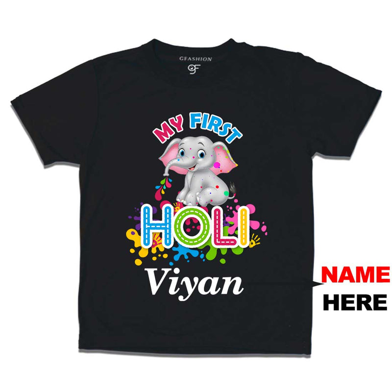 My First Holi Baby T-shirt-Name Customized in Black Color available @ gfashion.jpg