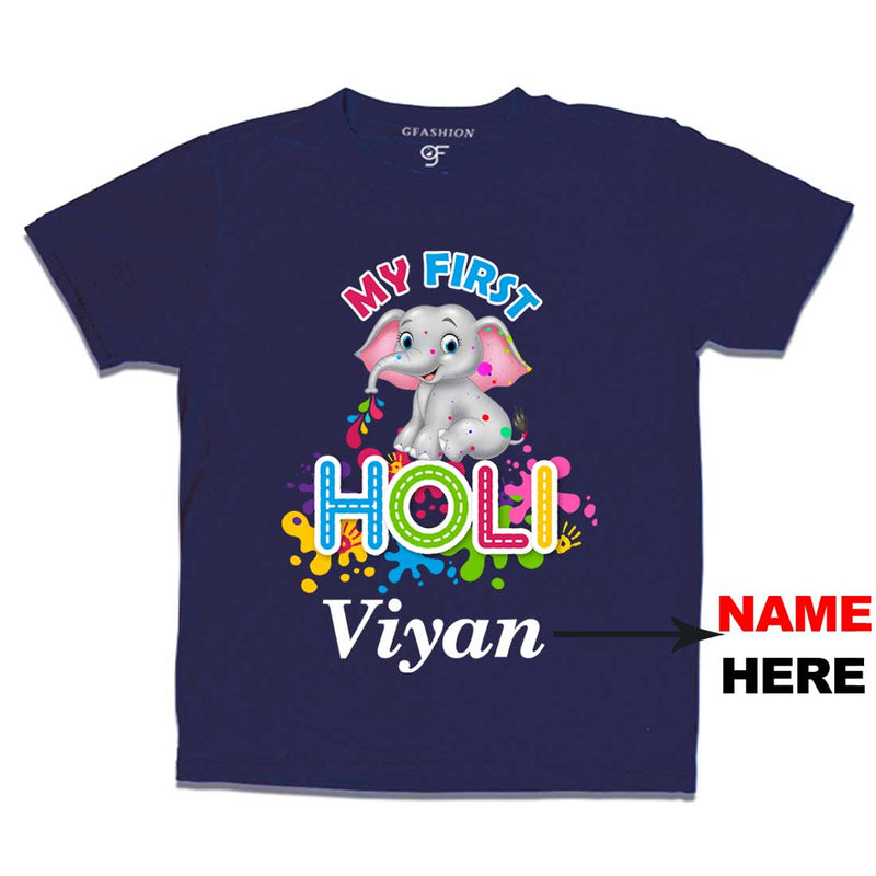 My First Holi Baby T-shirt-Name Customized in Navy Color available @ gfashion.jpg