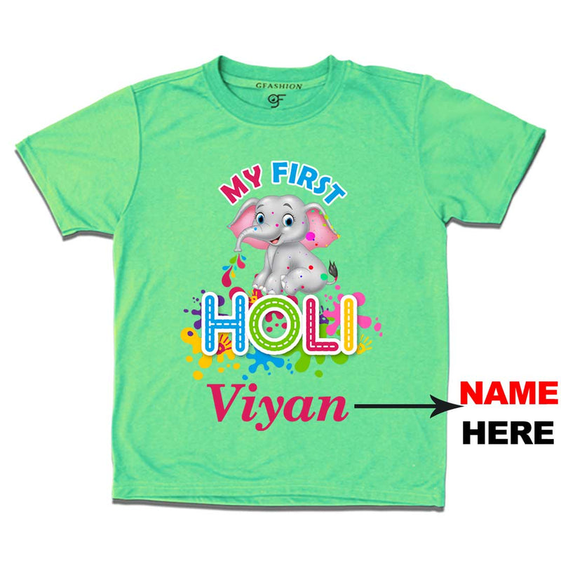 My First Holi Baby T-shirt-Name Customized in Pista Green Color available @ gfashion.jpg