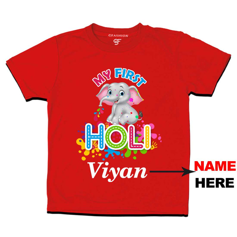 My First Holi Baby T-shirt-Name Customized in Red Color available @ gfashion.jpg