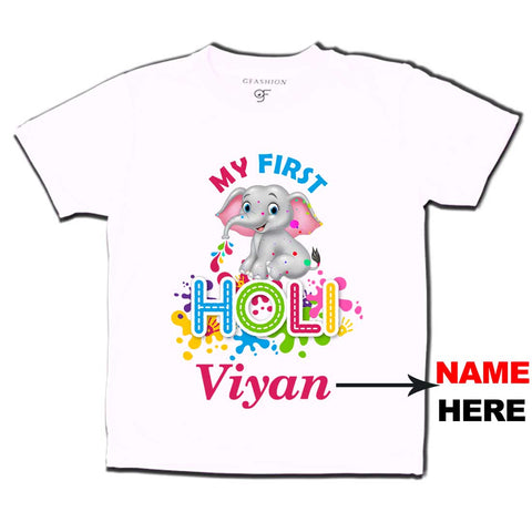 My First Holi Baby T-shirt-Name Customized in White Color available @ gfashion.jpg