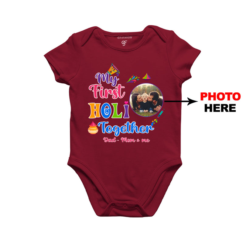 My First Holi  Together Baby Onesie-Photo Customized in Maroon Color available @ gfashion.jpg