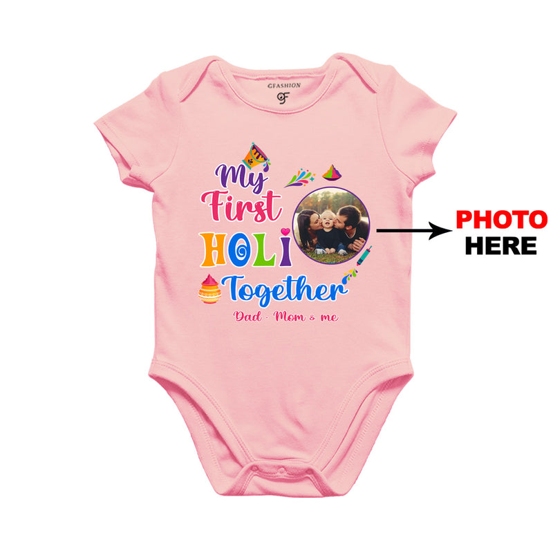 My First Holi  Together Baby Onesie-Photo Customized in Pink Color available @ gfashion.jpg