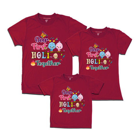 My First Holi  Together T-shirts for Dad Mom and Kids in Maroon Color available @ gfashion.jpg