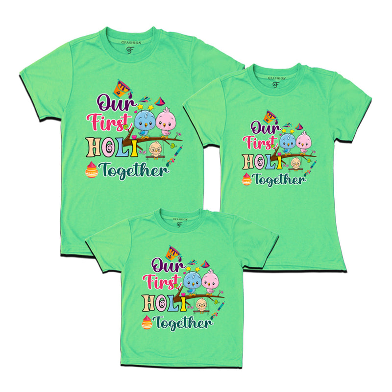 My First Holi  Together T-shirts for Dad Mom and Kids in Pista Green Color available @ gfashion.jpg
