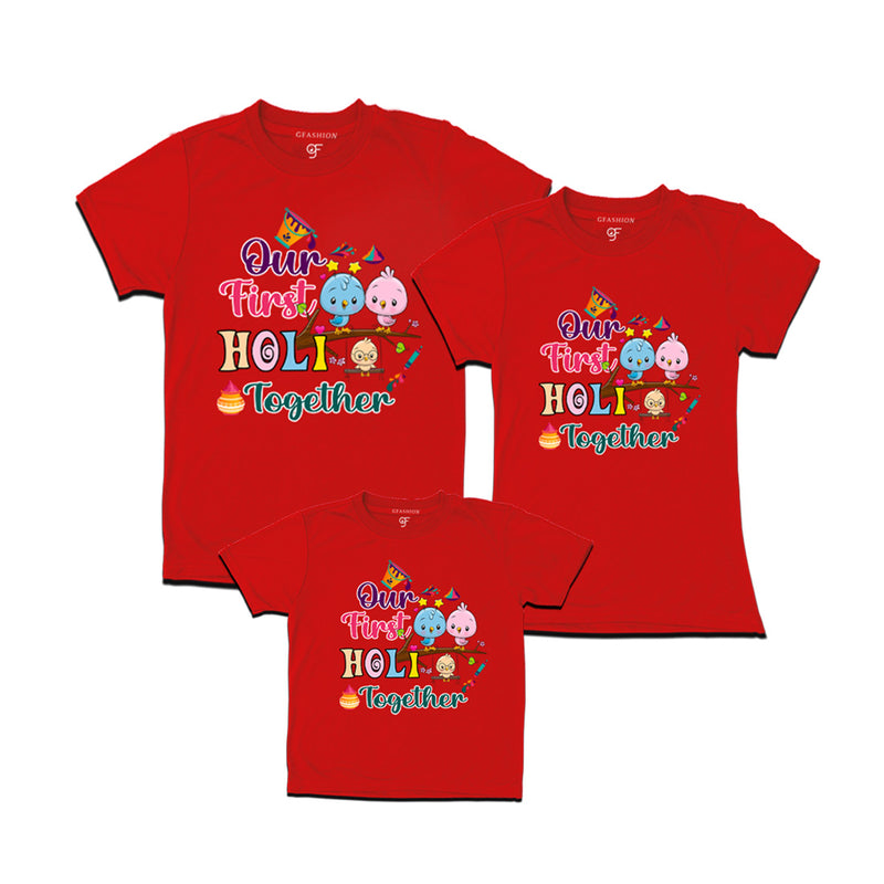 My First Holi  Together T-shirts for Dad Mom and Kids in Red Color available @ gfashion.jpg