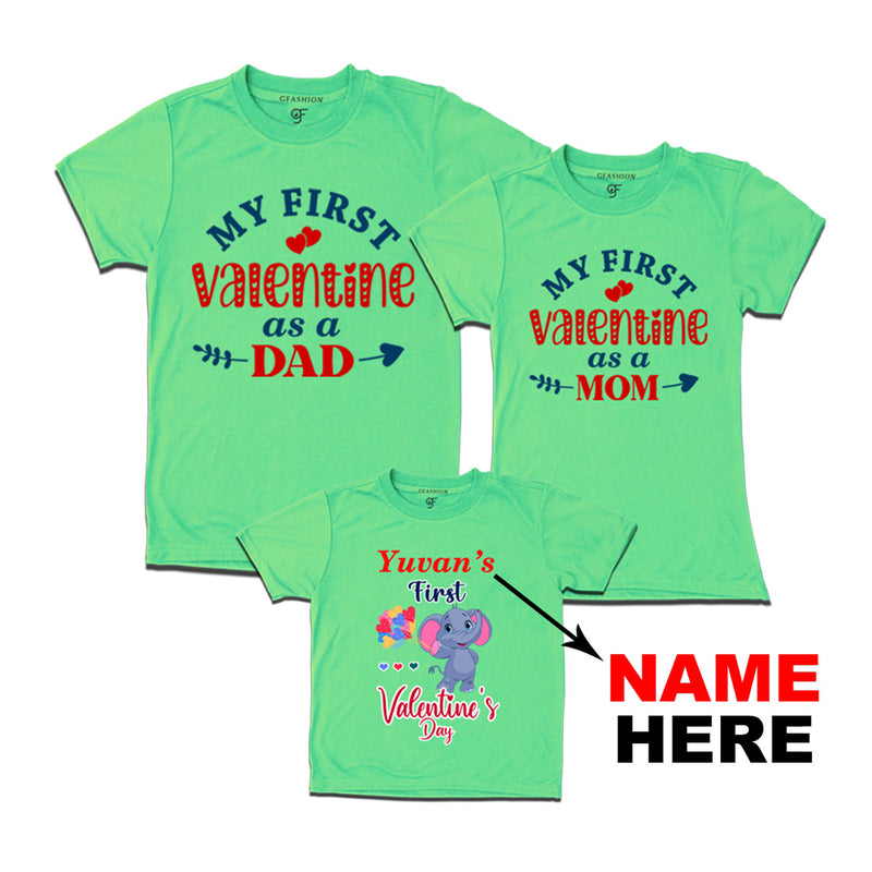 My First Valentine as a Dad-Mom-Baby with name  in Pista Green Color available @ gfashion.jpg