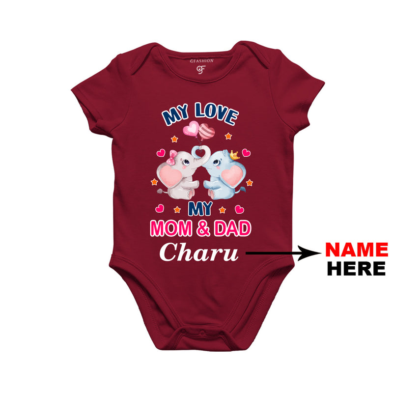My Love My Dad and Mom Baby Bodysuit-Name Customized in Maroon Color available @ gfashion.jpg