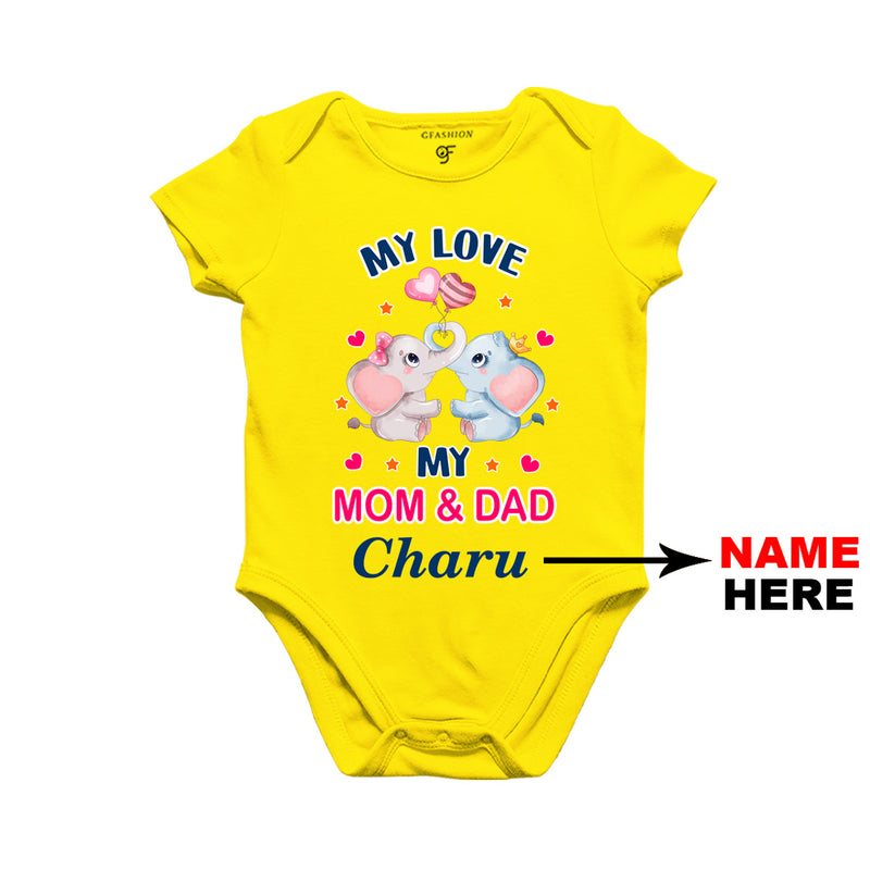 My Love My Dad and Mom Baby Bodysuit-Name Customized in Yellow Color available @ gfashion.jpg