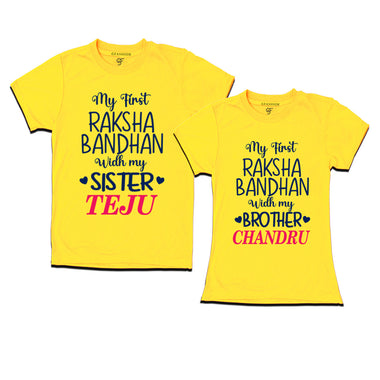 My first Raksha Bandhan with My Sister-Brother T-shirts with Name Customize in Yellow Color  available @ gfashion.jpg