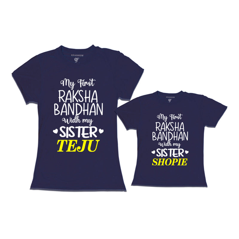 My first Raksha Bandhan with My Sisters T-shirts with Name Customize in Navy Color  available @ gfashion.jpg