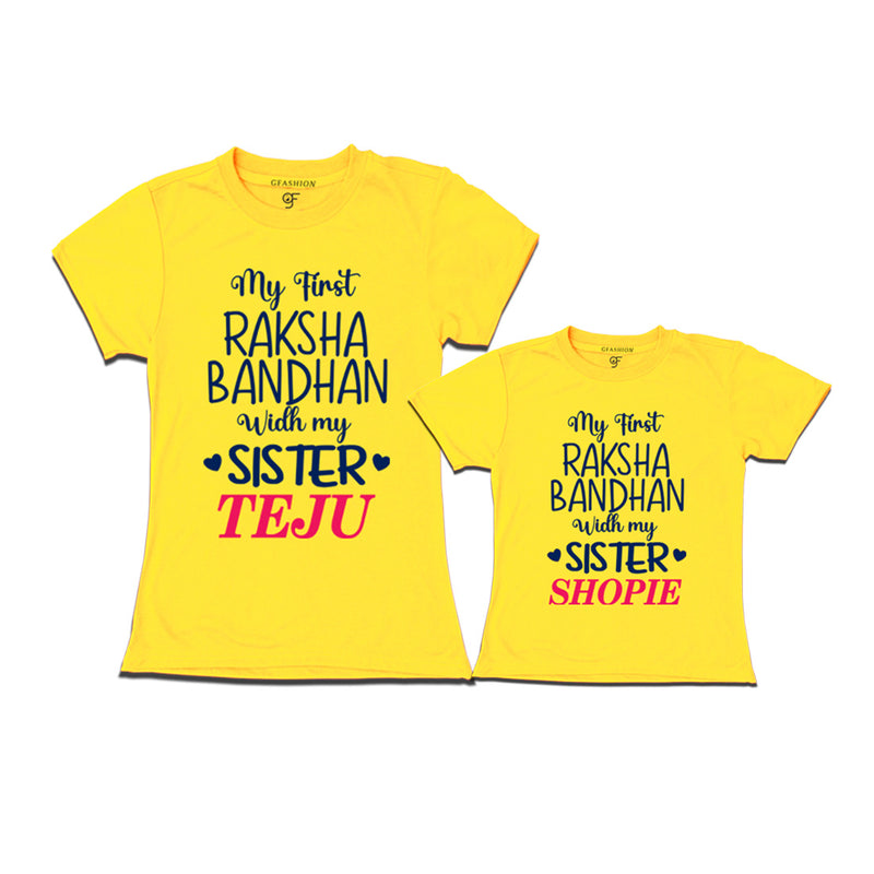 My first Raksha Bandhan with My Sisters T-shirts with Name Customize in Yellow Color  available @ gfashion.jpg