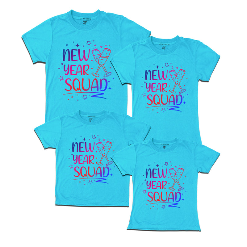 New Year Squad Printed T-shirts for Group in Sky Blue Color avilable @ gfashion.jpg