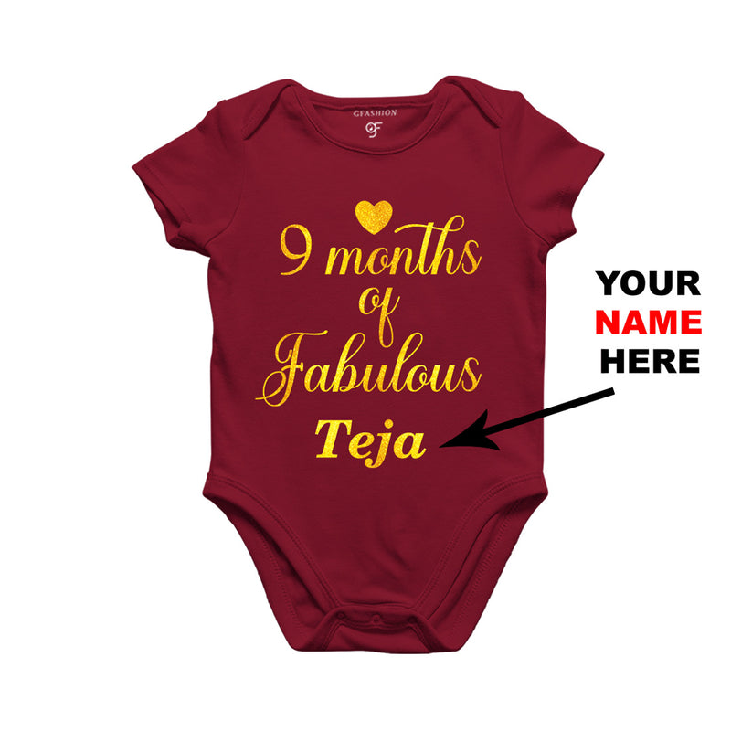 Nine Months of Fabulous Baby Bodysuit or Rompers or Onesie-Name Customized in Maroon Color available @ gfashion.jpg