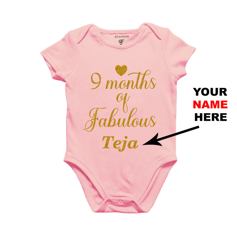Nine Months of Fabulous Baby Bodysuit or Rompers or Onesie-Name Customized in Pink Color available @ gfashion.jpg
