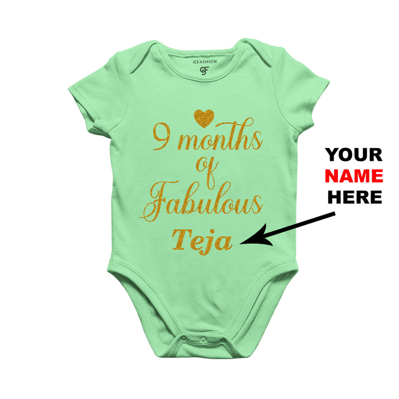 Nine Months of Fabulous Baby Bodysuit or Rompers or Onesie-Name Customized in Pista Green Color available @ gfashion.jpg