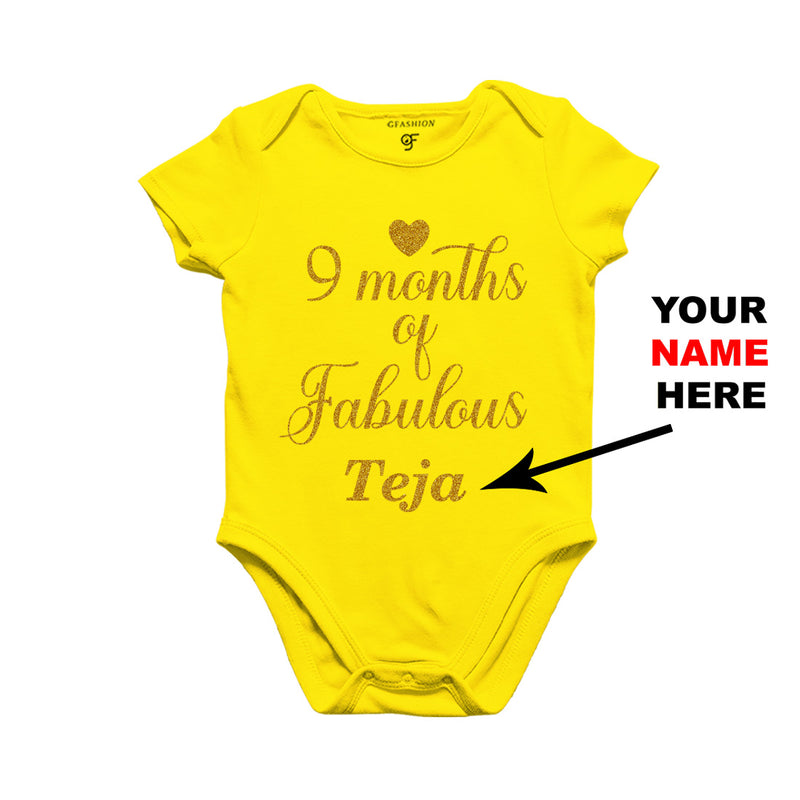 Nine Months of Fabulous Baby Bodysuit or Rompers or Onesie-Name Customized in Yellow Color available @ gfashion.jpg