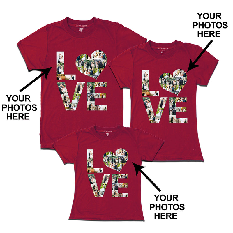 Photo Design with Love Customized Dad,Mom and Daughter T-shirts in Maroon Color available @ gfashion.jpg