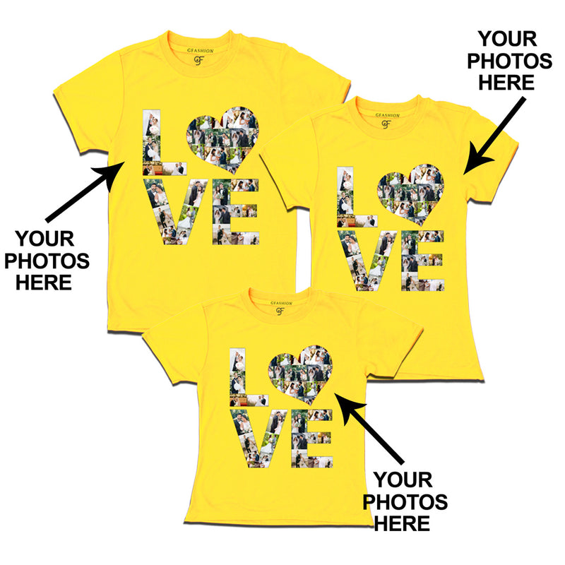 Photo Design with Love Customized Dad,Mom and Daughter T-shirts in Yellow Color available @ gfashion.jpg