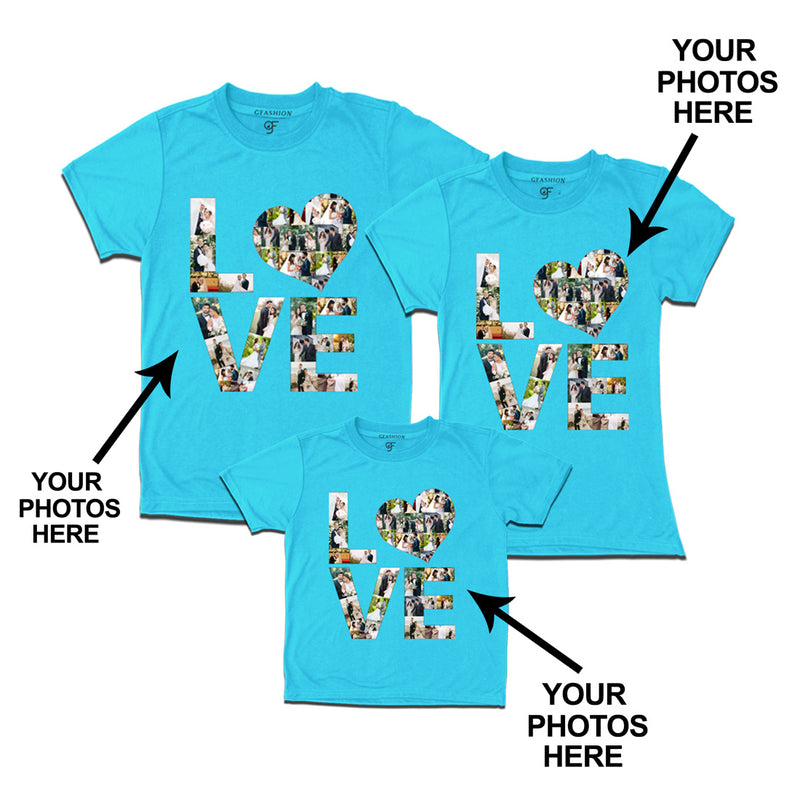 Photo Design with Love Customized Dad,Mom and Son T-shirts in Sky Blue Color available @ gfashion.jpg