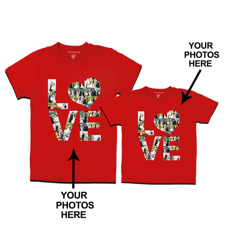 Photo Design with Love Customized Dad and Son T-shirts in Red Color available @ gfashion.jpg