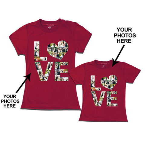 Photo Design with Love Customized Mom and Daughter T-shirts in Maroon Color available @ gfashion.jpg