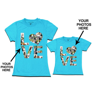 Photo Design with Love Customized Mom and Daughter T-shirts in Sky Blue Color available @ gfashion.jpg