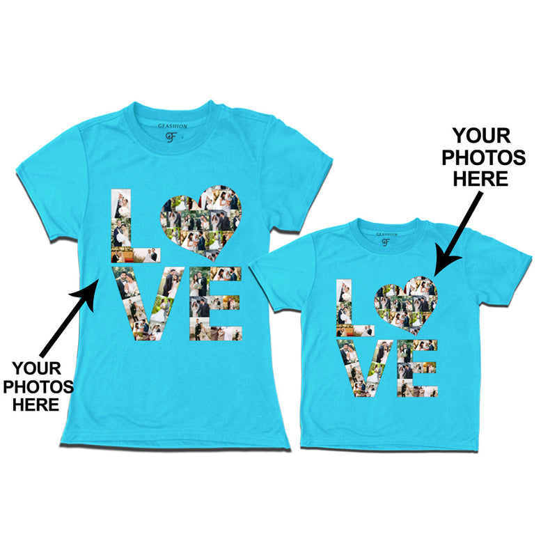 Photo Design with Love Customized Mom and Son T-shirts in Sky Blue Color available @ gfashion.jpg