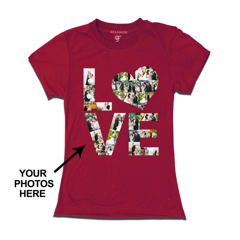 Photo Design with Love Customized T-shirt for women in Maroon Color available @ gfashion.jpg