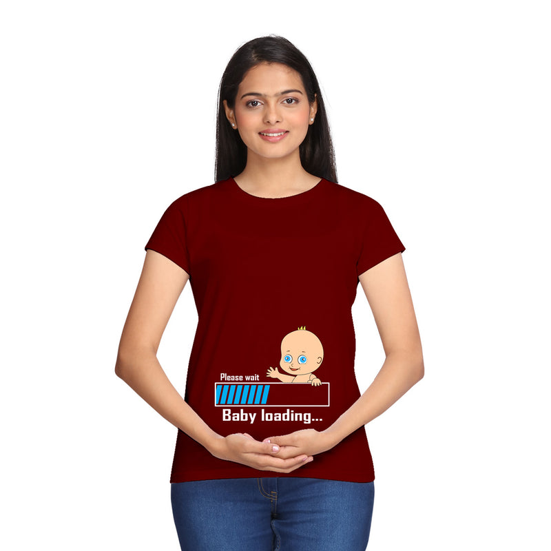 Please Wait Baby Loading Maternity T-shirts With Baby Print in Maroon Color  available @ gfashion.jpg