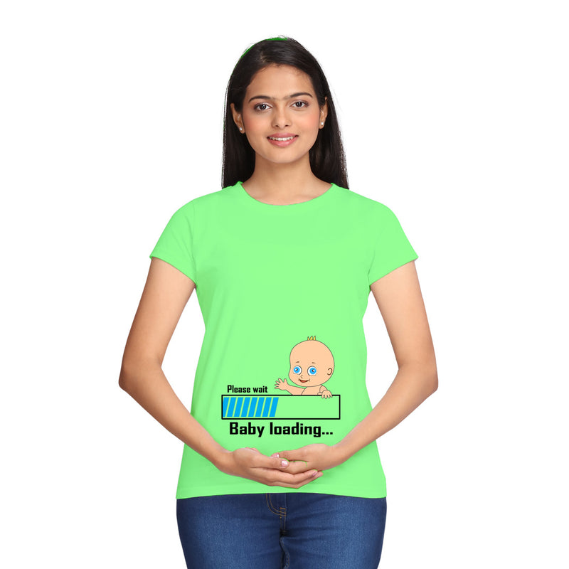 Please Wait Baby Loading Maternity T-shirts With Baby Print in Pista Green Color  available @ gfashion.jpg