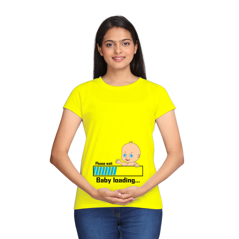 Please Wait Baby Loading Maternity T-shirts With Baby Print in Yellow Color  available @ gfashion.jpg