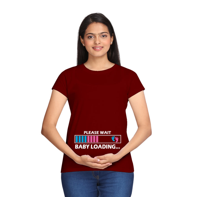 Please Wait Baby Loading Maternity T-shirts in Maroon Color  available @ gfashion.jpg