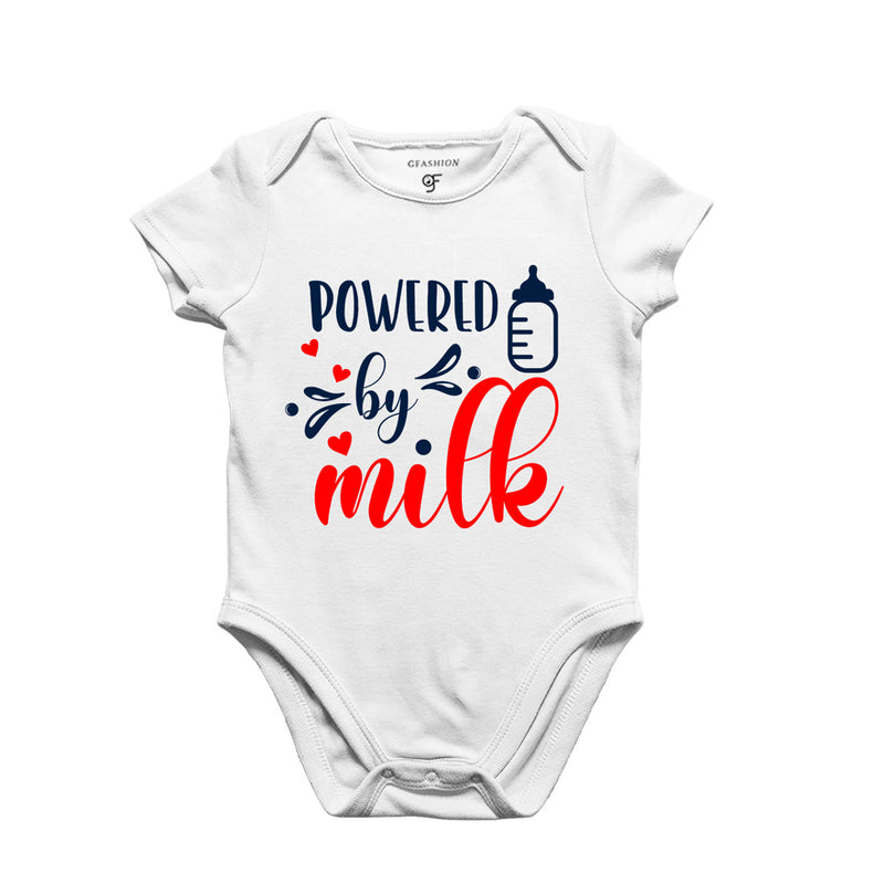 Powered By Milk Baby Bodysuit or Rompers or Onesie in White Color available @ gfashion.jpg