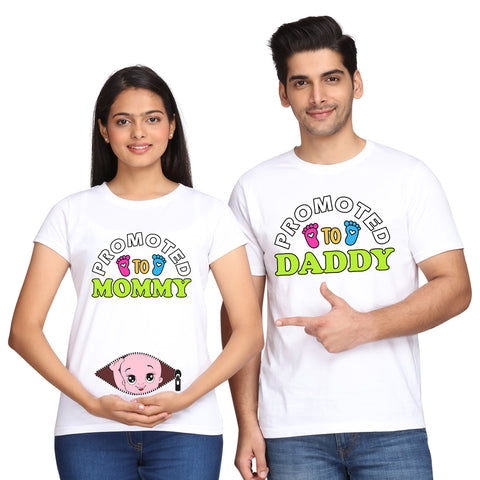 Promoted to Daddy-Promoted to mommy couple t shirts in White Color avilable @ gfashion.jpg