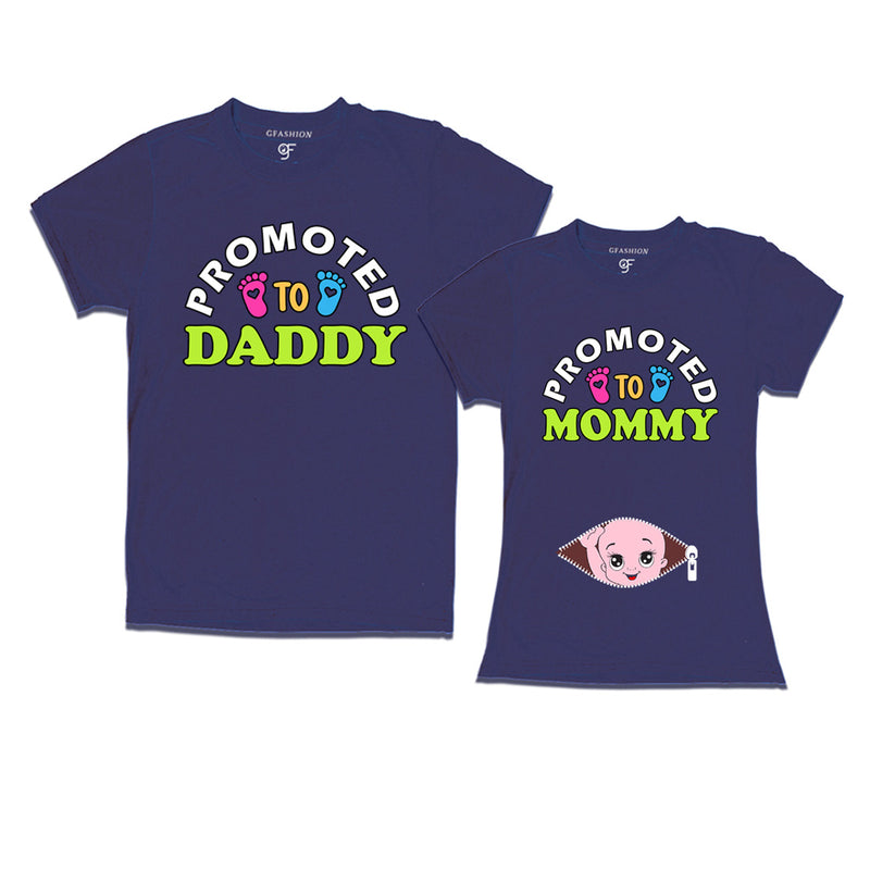 Promoted to Daddy-Promoted to mommy couple t shirts in Navy Color avilable @ gfashion.jpg